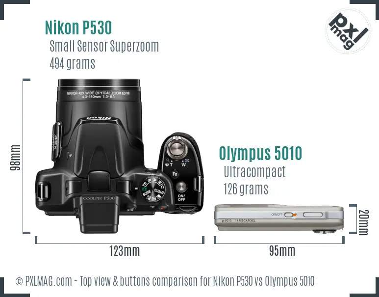 Nikon P530 vs Olympus 5010 top view buttons comparison