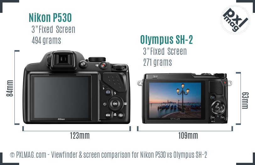 Nikon P530 vs Olympus SH-2 Screen and Viewfinder comparison