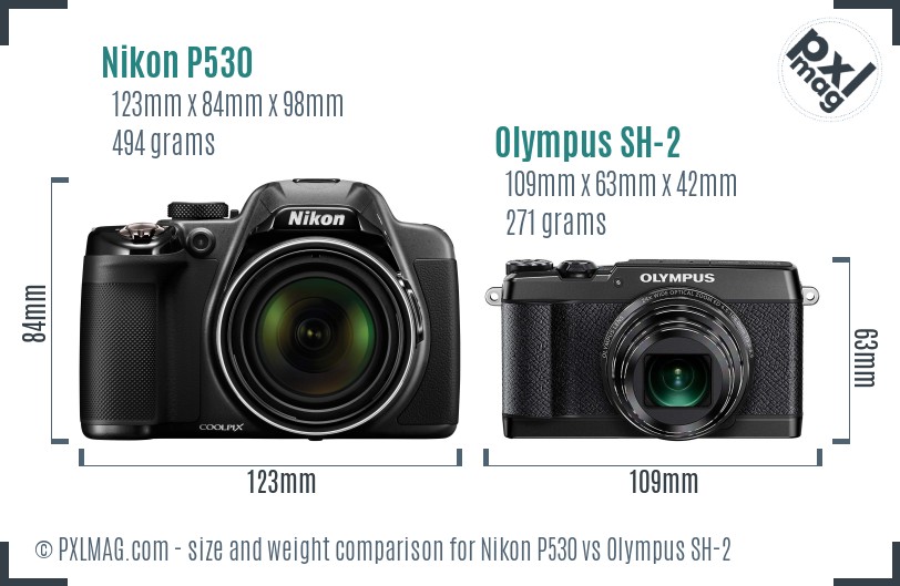Nikon P530 vs Olympus SH-2 size comparison
