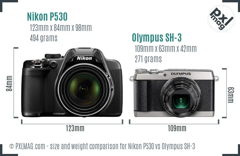 Nikon P530 vs Olympus SH-3 size comparison