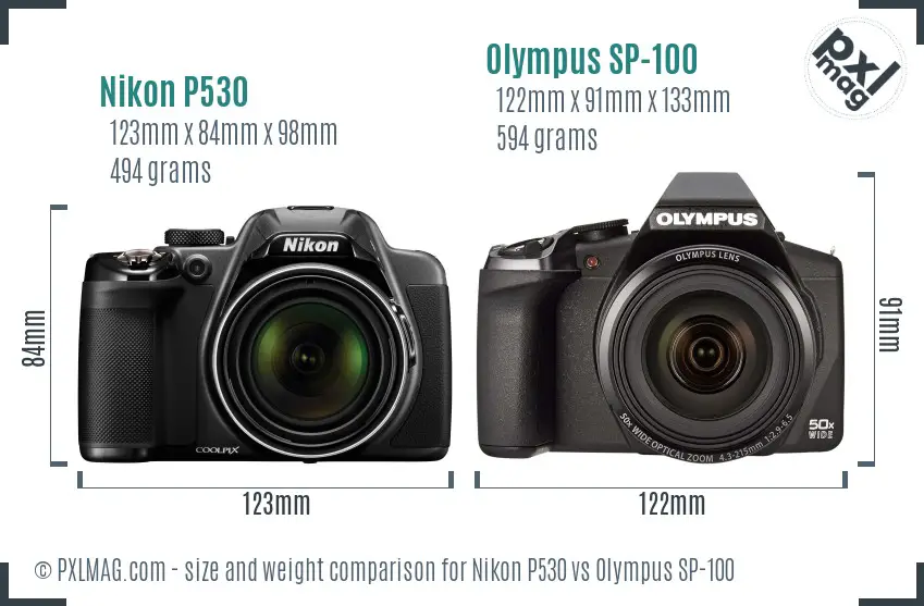Nikon P530 vs Olympus SP-100 size comparison