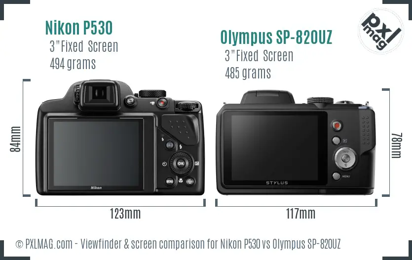 Nikon P530 vs Olympus SP-820UZ Screen and Viewfinder comparison