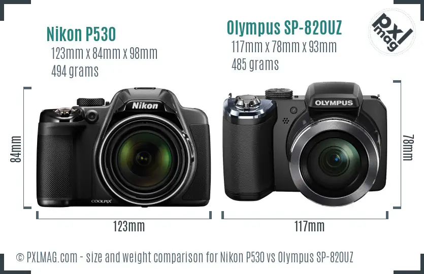 Nikon P530 vs Olympus SP-820UZ size comparison