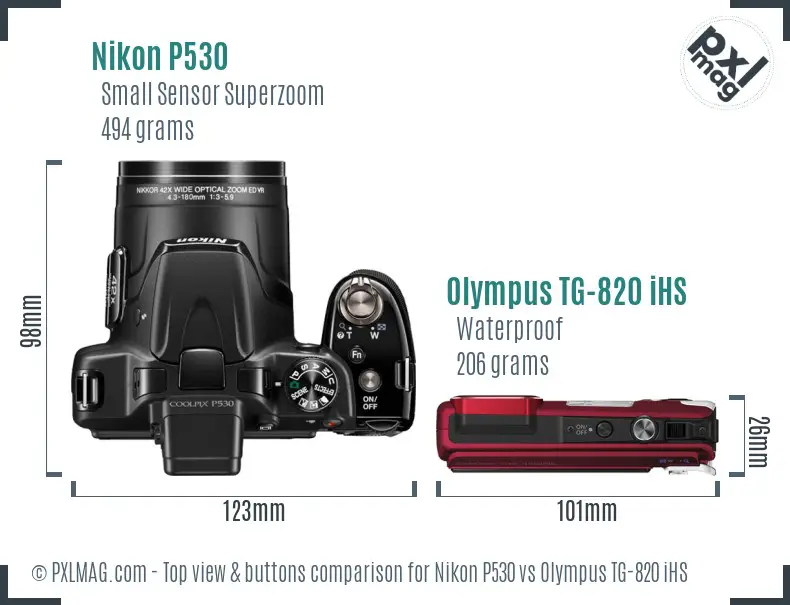 Nikon P530 vs Olympus TG-820 iHS top view buttons comparison