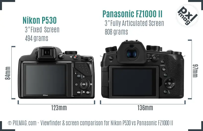Nikon P530 vs Panasonic FZ1000 II Screen and Viewfinder comparison