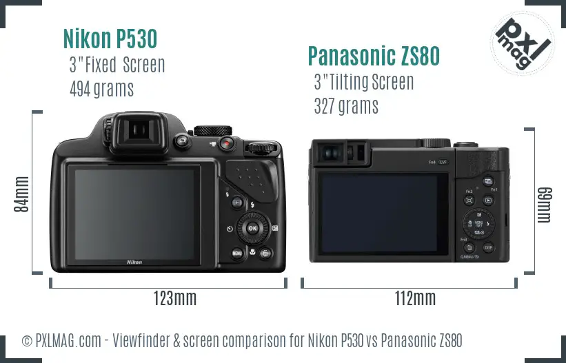 Nikon P530 vs Panasonic ZS80 Screen and Viewfinder comparison