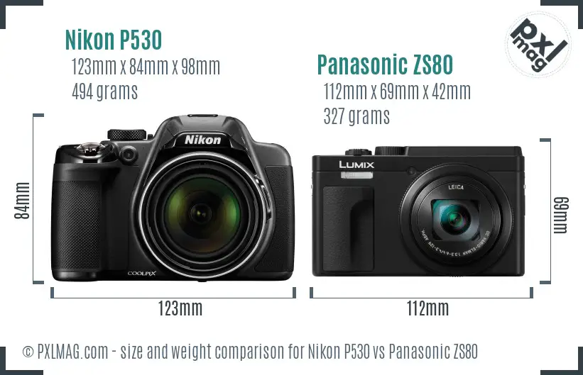 Nikon P530 vs Panasonic ZS80 size comparison