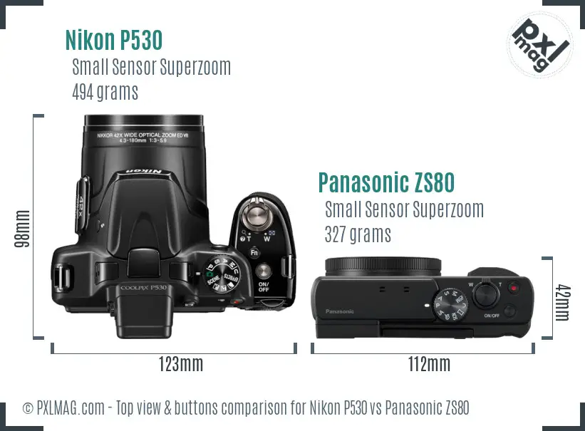 Nikon P530 vs Panasonic ZS80 top view buttons comparison