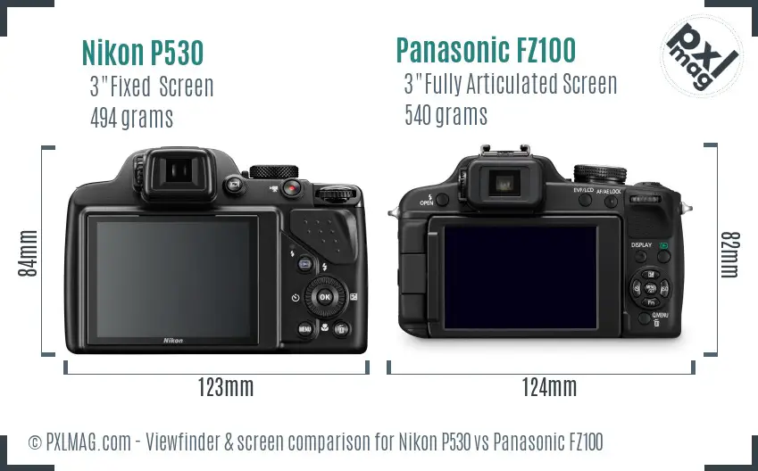 Nikon P530 vs Panasonic FZ100 Screen and Viewfinder comparison