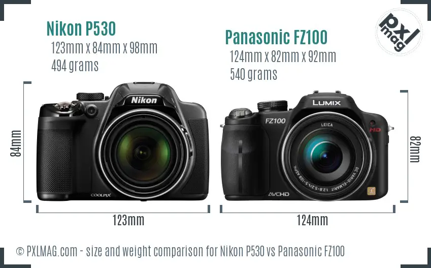 Nikon P530 vs Panasonic FZ100 size comparison