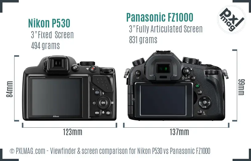 Nikon P530 vs Panasonic FZ1000 Screen and Viewfinder comparison