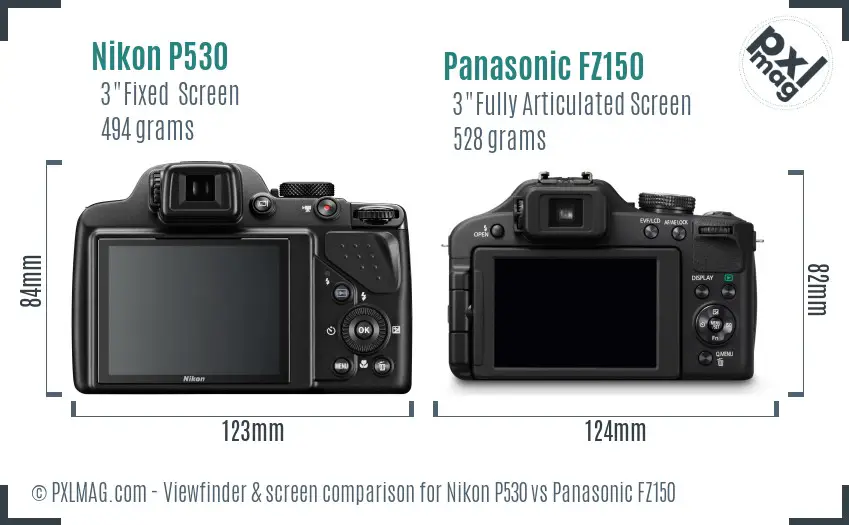 Nikon P530 vs Panasonic FZ150 Screen and Viewfinder comparison