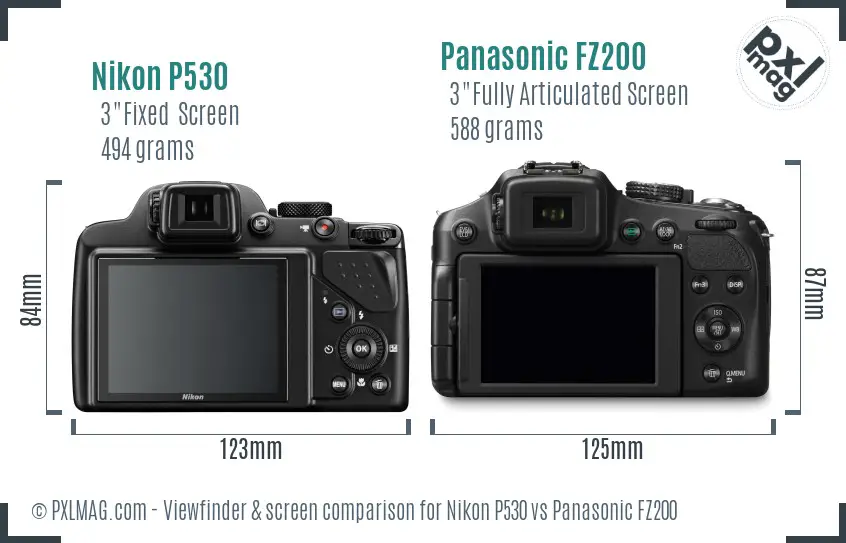 Nikon P530 vs Panasonic FZ200 Screen and Viewfinder comparison