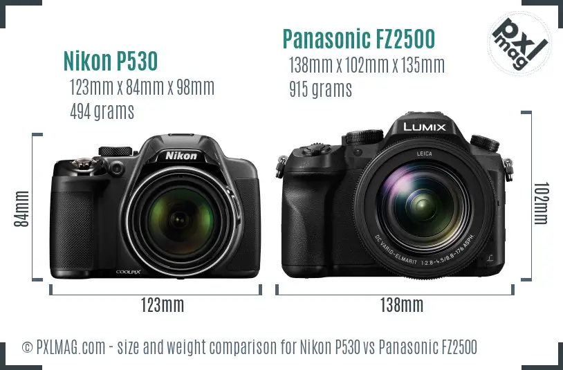 Nikon P530 vs Panasonic FZ2500 size comparison