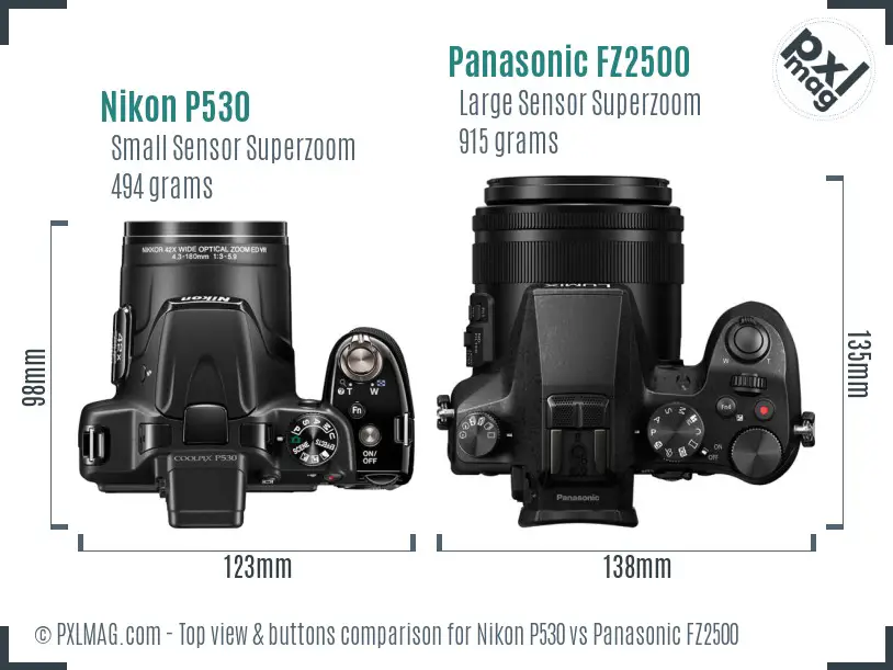 Nikon P530 vs Panasonic FZ2500 top view buttons comparison