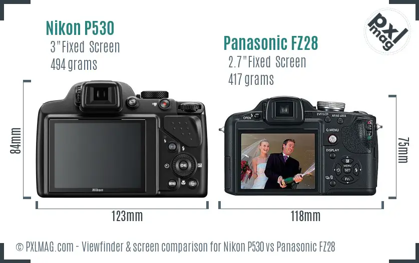 Nikon P530 vs Panasonic FZ28 Screen and Viewfinder comparison