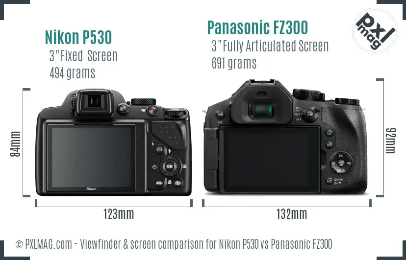 Nikon P530 vs Panasonic FZ300 Screen and Viewfinder comparison