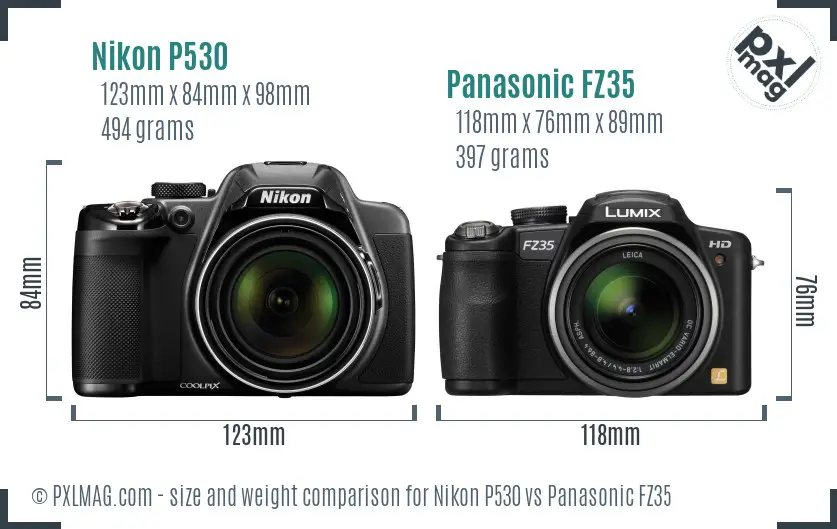 Nikon P530 vs Panasonic FZ35 size comparison