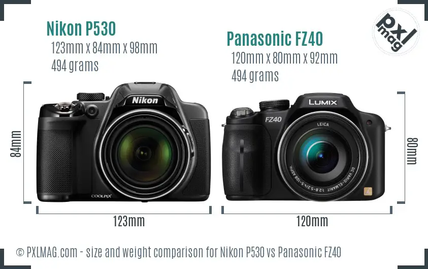 Nikon P530 vs Panasonic FZ40 size comparison