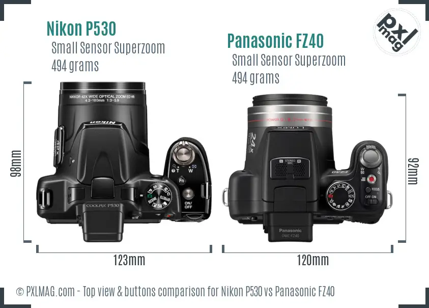 Nikon P530 vs Panasonic FZ40 top view buttons comparison
