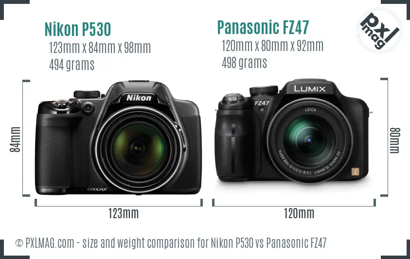 Nikon P530 vs Panasonic FZ47 size comparison
