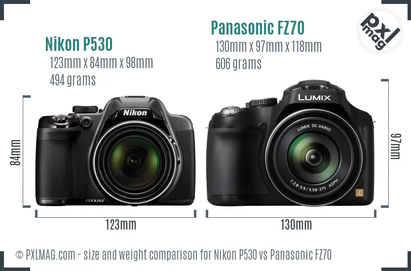 Nikon P530 vs Panasonic FZ70 size comparison Nikon P530 vs Panasonic FZ70 size comparison