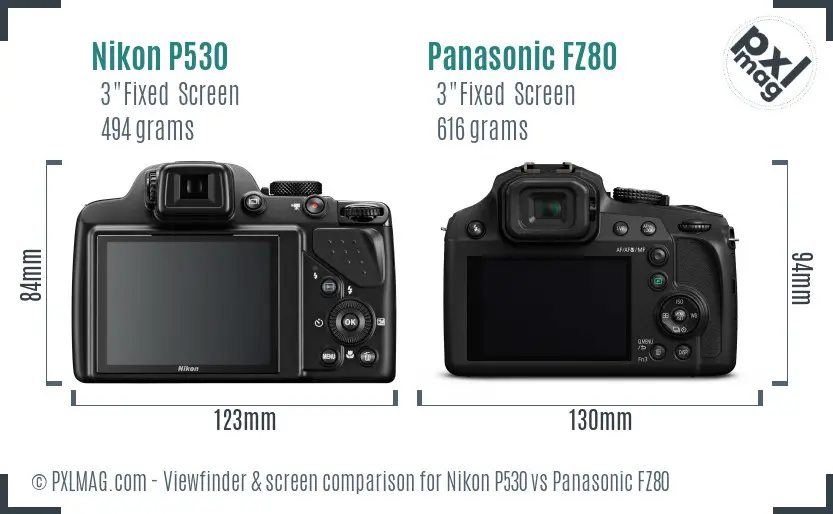 Nikon P530 vs Panasonic FZ80 Screen and Viewfinder comparison