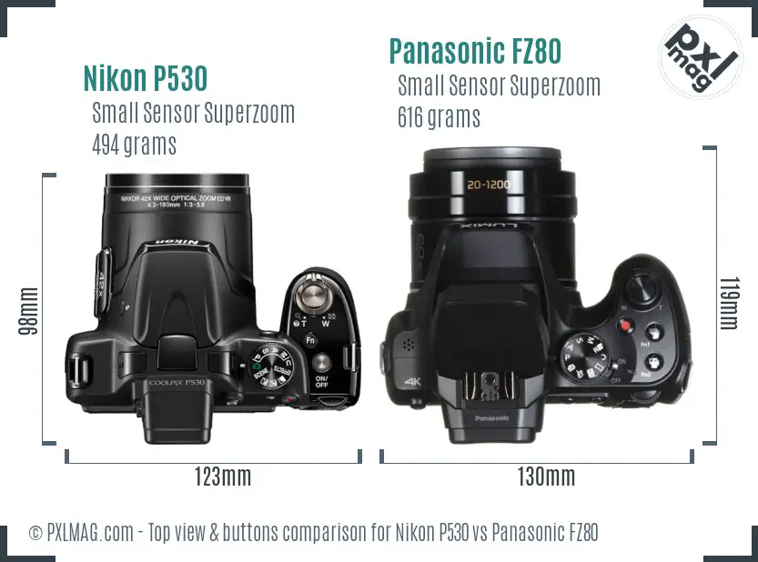 Nikon P530 vs Panasonic FZ80 top view buttons comparison