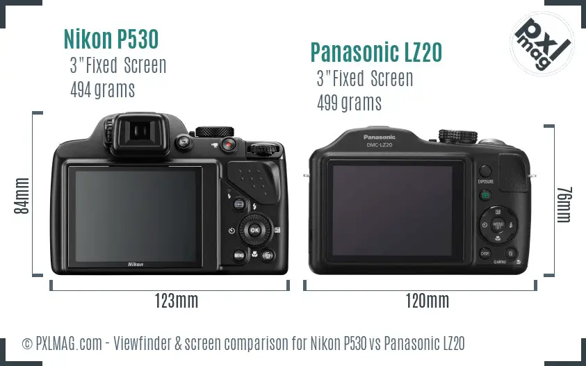 Nikon P530 vs Panasonic LZ20 Screen and Viewfinder comparison