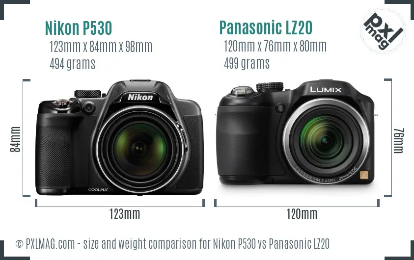 Nikon P530 vs Panasonic LZ20 size comparison