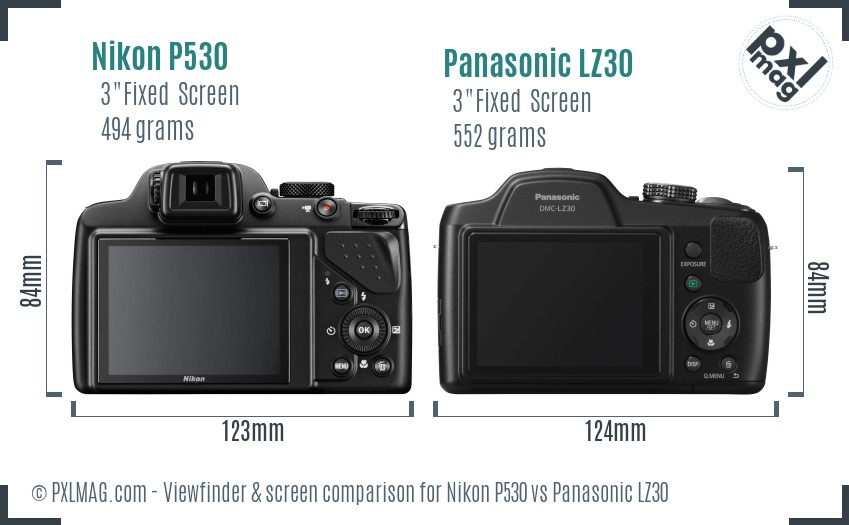 Nikon P530 vs Panasonic LZ30 Screen and Viewfinder comparison