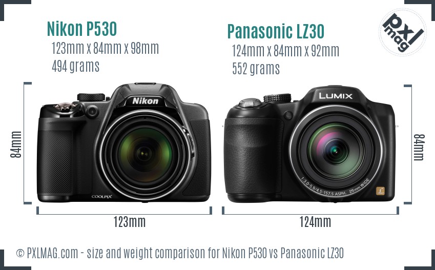 Nikon P530 vs Panasonic LZ30 size comparison