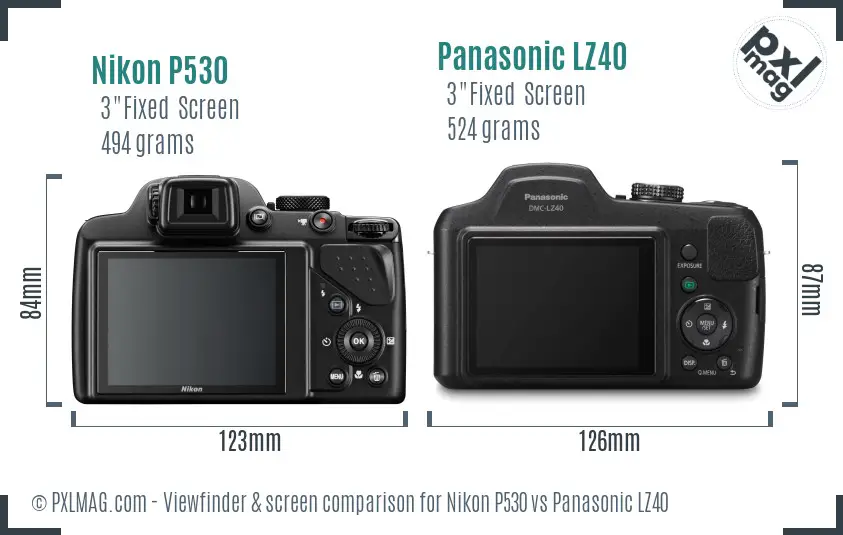 Nikon P530 vs Panasonic LZ40 Screen and Viewfinder comparison