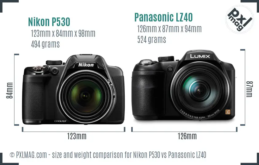 Nikon P530 vs Panasonic LZ40 size comparison