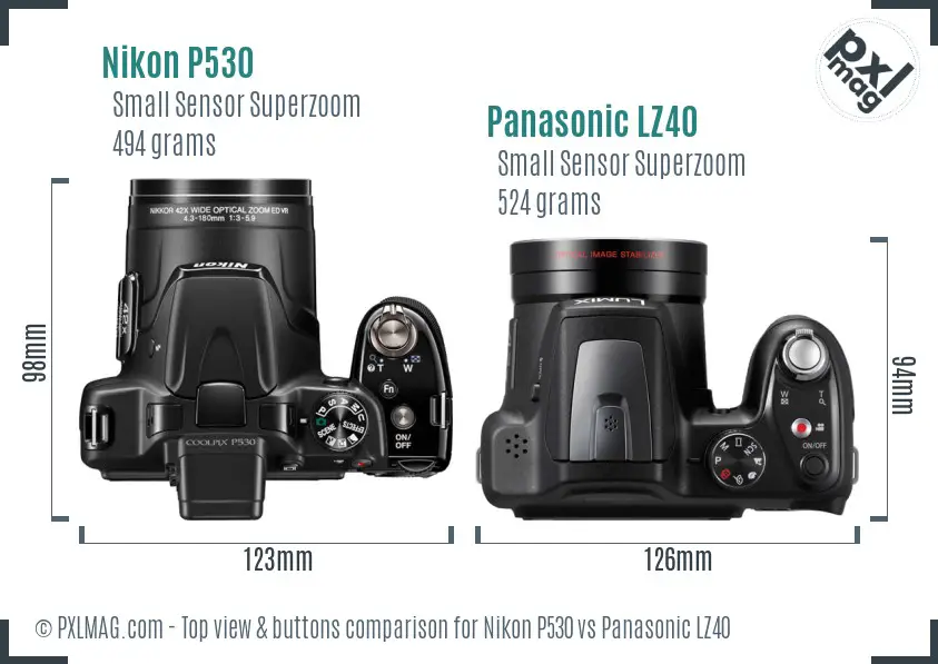 Nikon P530 vs Panasonic LZ40 top view buttons comparison