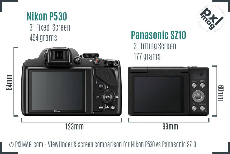 Nikon P530 vs Panasonic SZ10 Screen and Viewfinder comparison