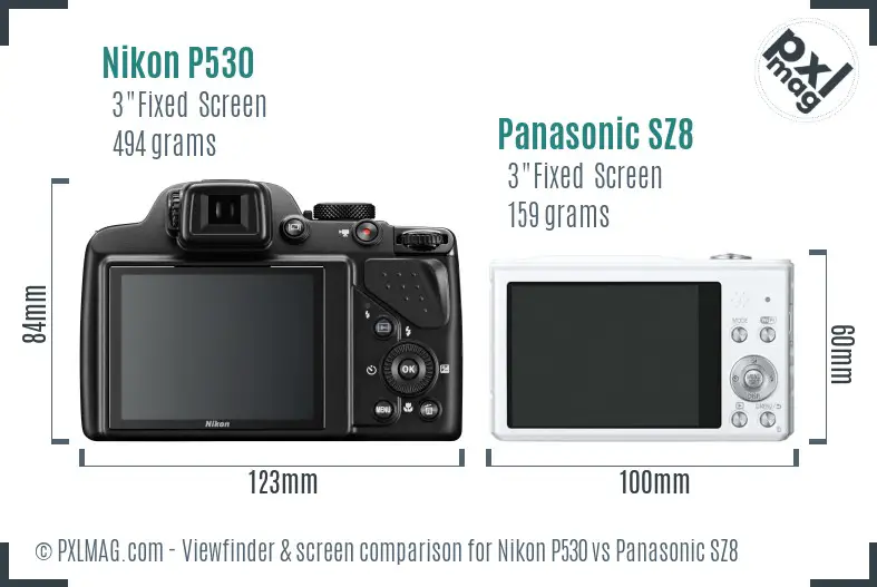 Nikon P530 vs Panasonic SZ8 Screen and Viewfinder comparison