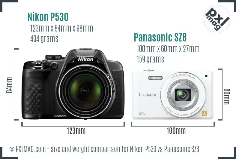 Nikon P530 vs Panasonic SZ8 size comparison