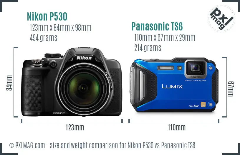 Nikon P530 vs Panasonic TS6 size comparison