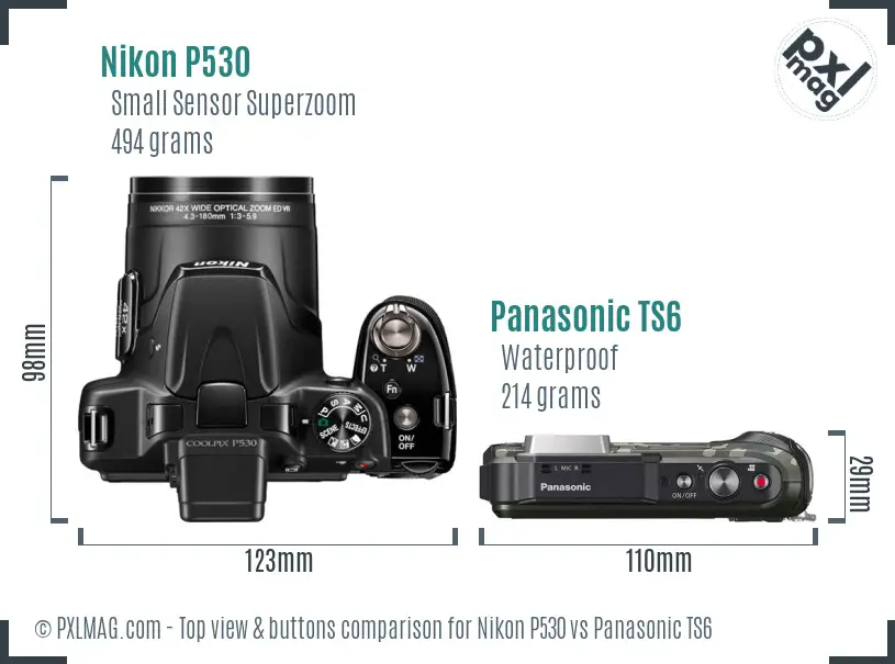 Nikon P530 vs Panasonic TS6 top view buttons comparison