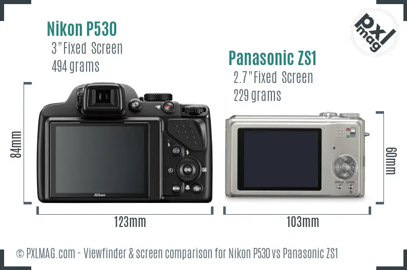 Nikon P530 vs Panasonic ZS1 Screen and Viewfinder comparison