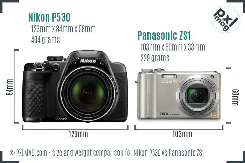 Nikon P530 vs Panasonic ZS1 size comparison