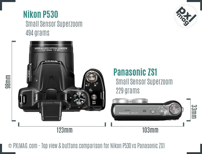 Nikon P530 vs Panasonic ZS1 top view buttons comparison