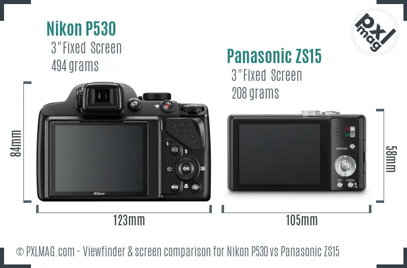 Nikon P530 vs Panasonic ZS15 Screen and Viewfinder comparison