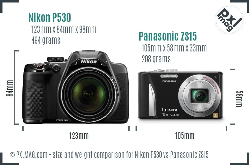 Nikon P530 vs Panasonic ZS15 size comparison