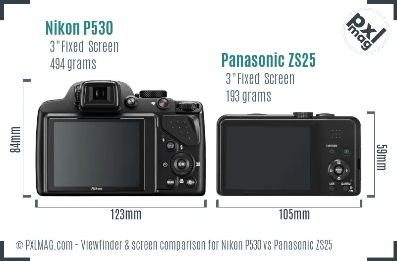 Nikon P530 vs Panasonic ZS25 Screen and Viewfinder comparison