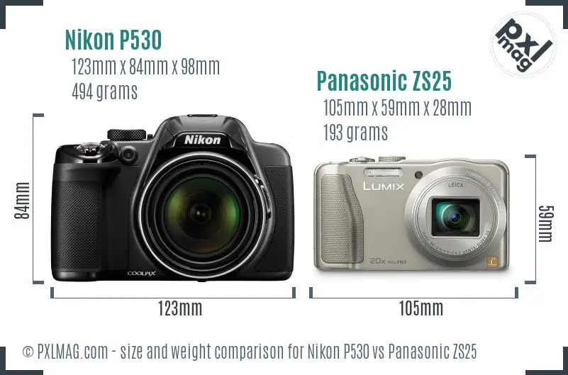 Nikon P530 vs Panasonic ZS25 size comparison