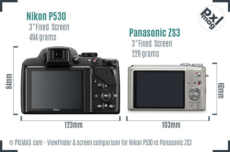 Nikon P530 vs Panasonic ZS3 Screen and Viewfinder comparison