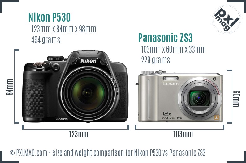 Nikon P530 vs Panasonic ZS3 size comparison