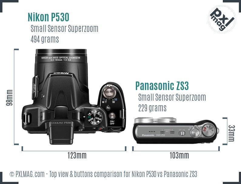 Nikon P530 vs Panasonic ZS3 top view buttons comparison